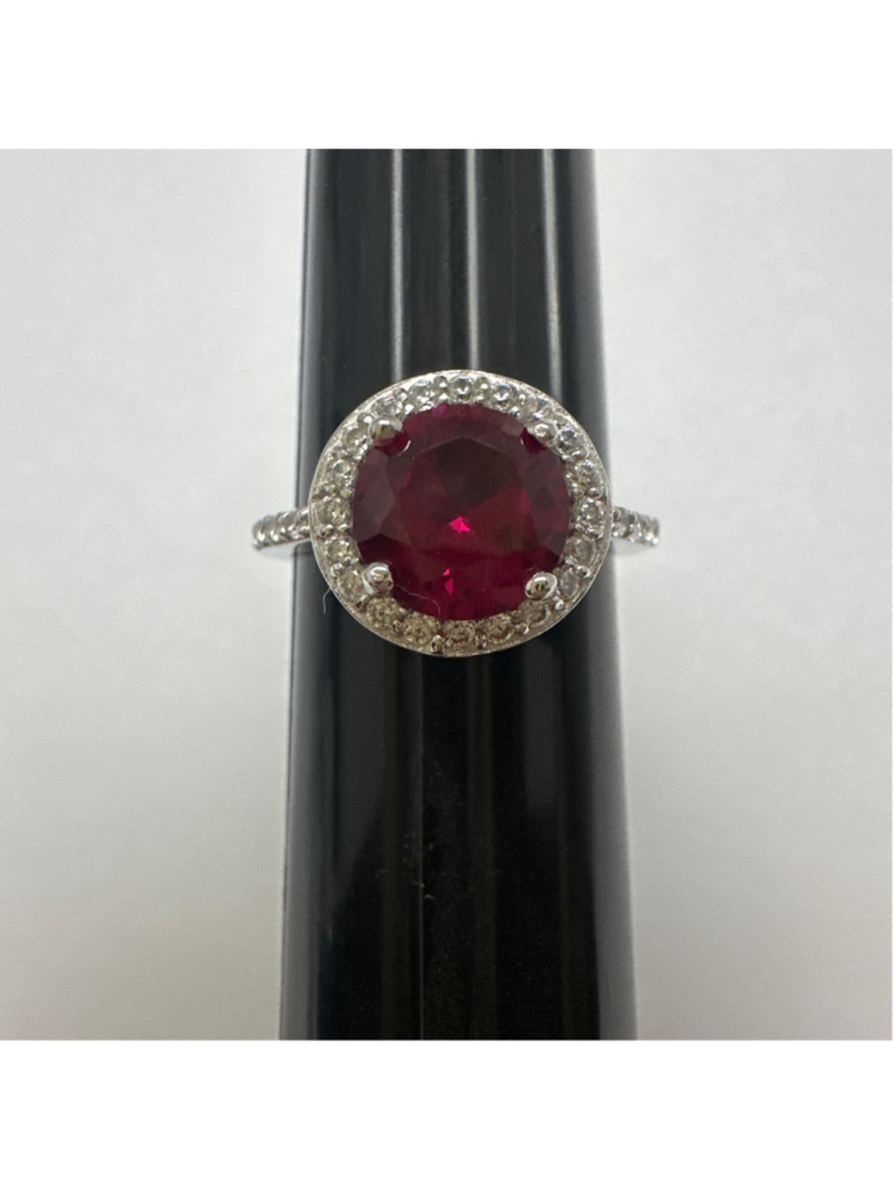 Women's 925 Silver Garnet w/White Topaz Halo Ring Size 6.5